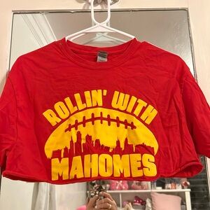 Red crop top in red.